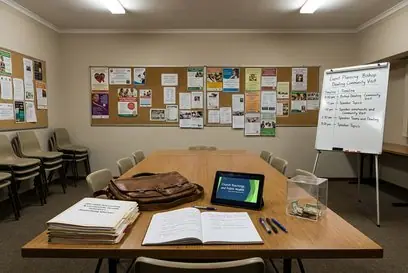 Catholic church interior during a public policy discussion.